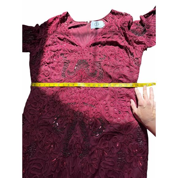 JS Collections Burgundy Sequin Embroidered Gown - Size 22W - Picture 5 of 15